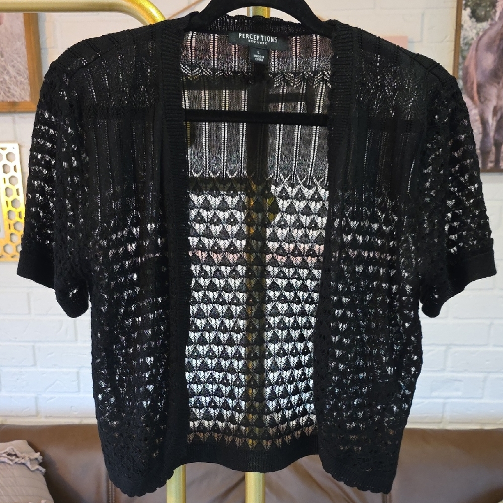 Black Open Knit Cardigan